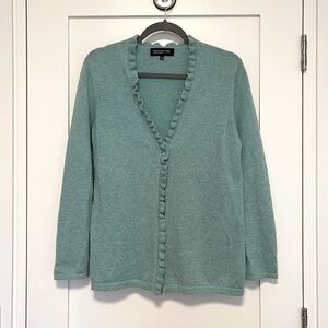 Jones New York Soft Green Cashmere Ruffled Cardigan